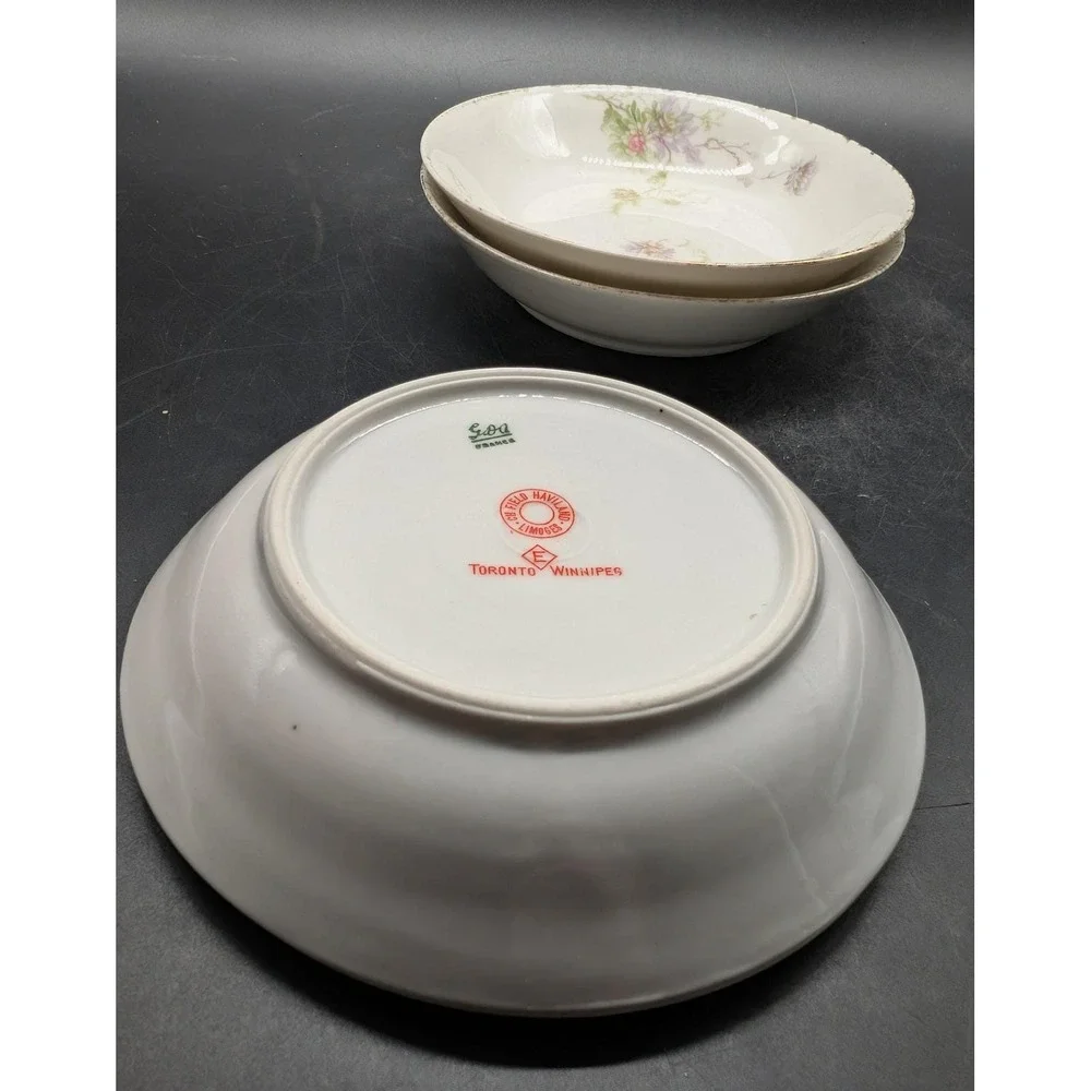 Antique C.F. Haviland Limoges GDA France Floral Berry Dessert Bowls Set of 4 5